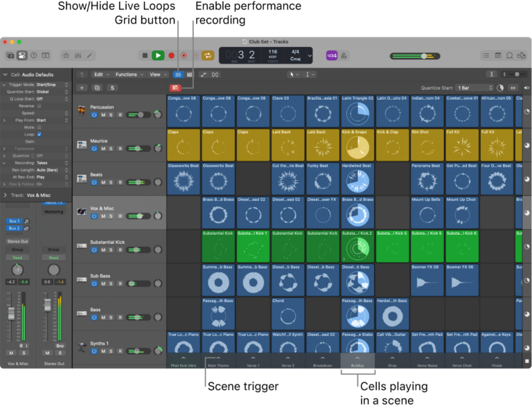 Logic Pro Live Loops grid for Mac