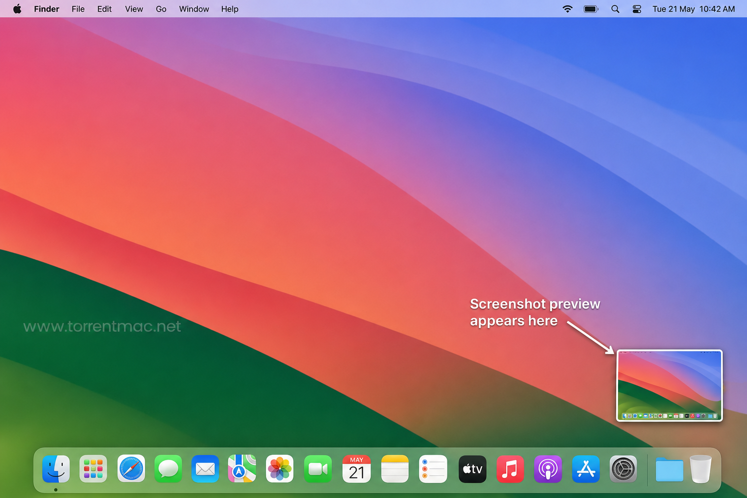 Screenshot thumbnail preview in the bottom-right corner of the Mac screen